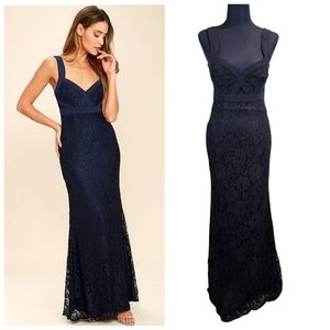 Lulu's Womens Full Circle Lace Maxi Dress Small Black Chiffon Straps Sweatheart